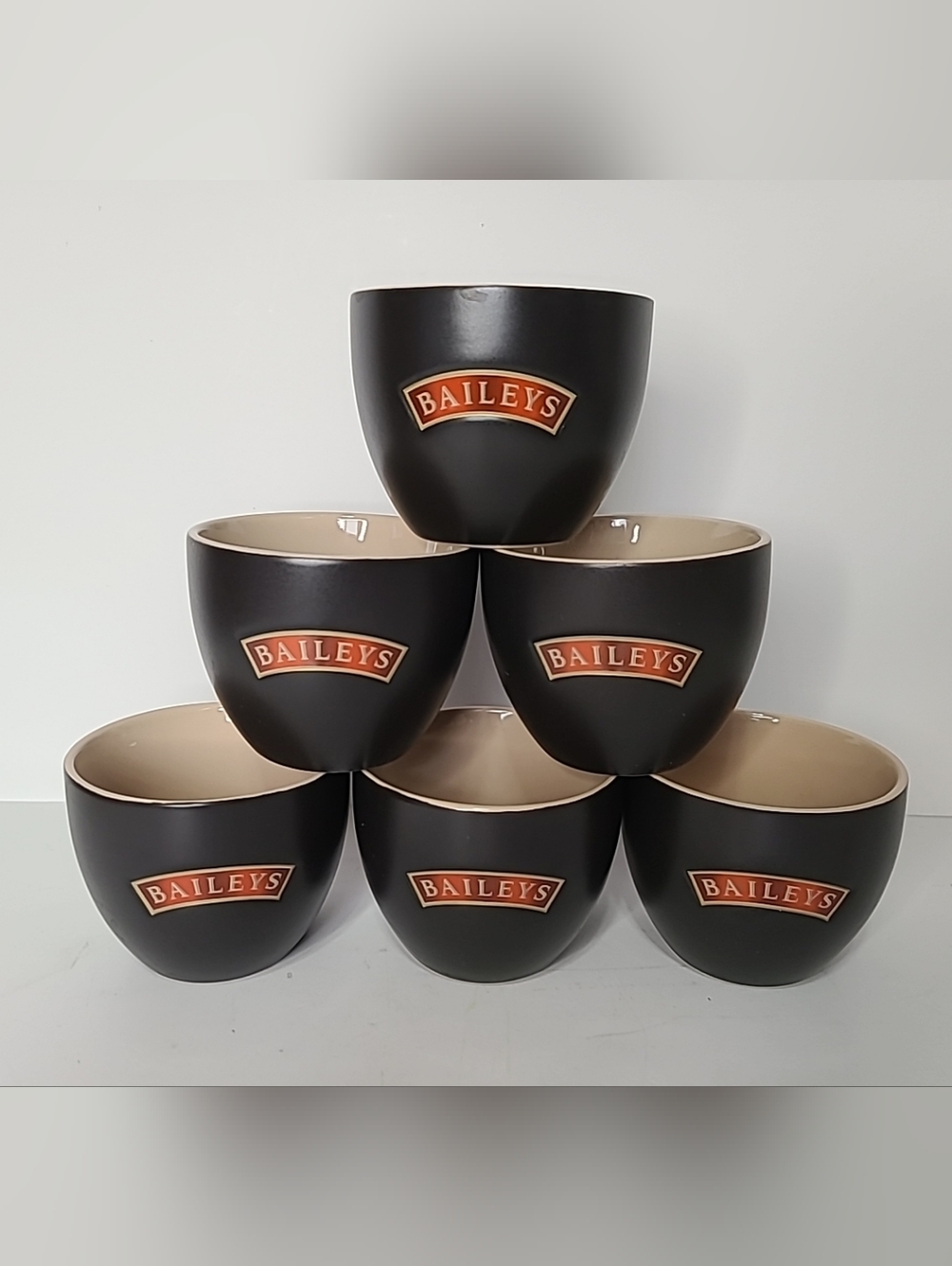 Vintage 90s Baileys Irish Cream Yours Mine Cups Set of 6 Black Matte Stoneware